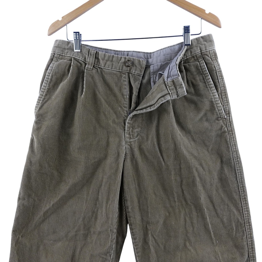 LL Bean Double L Classic Fit Corduroy Pleated‎ Pants Men Size 34x28 Khaki